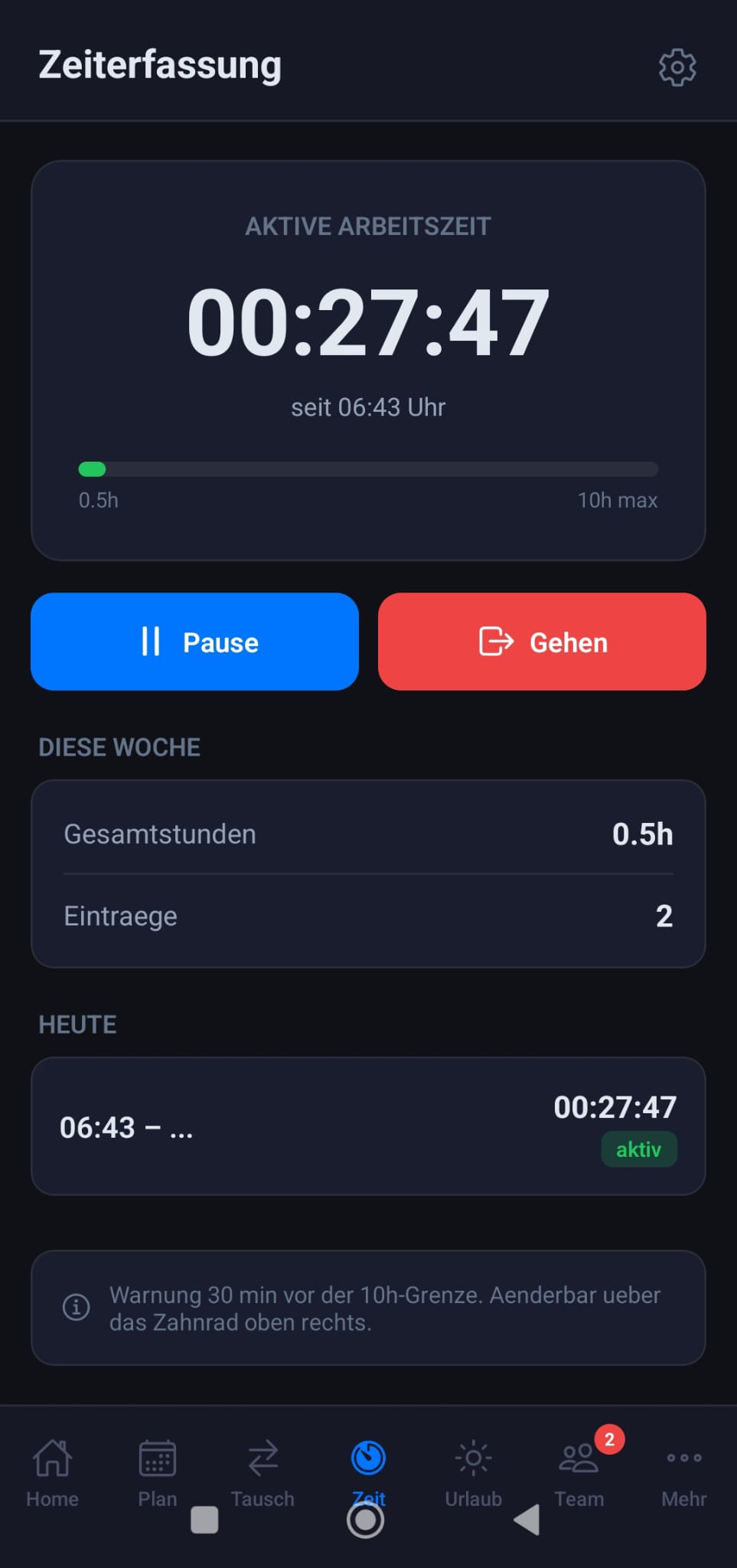 Kairos Zeiterfassung — Kommen, Gehen und Pausen digital erfassen